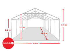 6x16 m Cort Evenimente PROFESSIONAL XXL, PVC ignifug alb