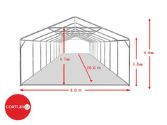 8x20 m Cort Evenimente PROFESSIONAL XXL, PVC ignifug alb