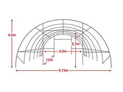 9x10 m Hala BUDGET Semirotunda - 110m2- alb - Țevi Ovală