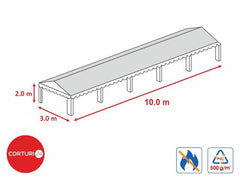 3x10 m-Prelata acoperis 500 gr/m2  - 2m inaltime laterala, PVC ignifug alb
