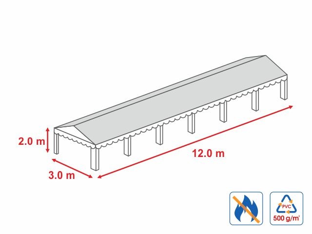 3x12 m-Prelata acoperis 500 gr/m2 - 2m inaltime lateral