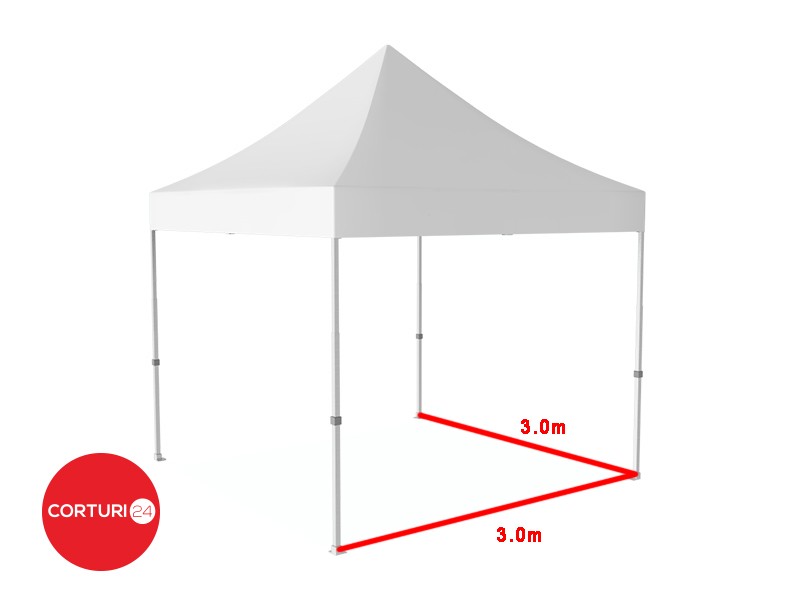 3x3 m Pavilion Pliabil Professional Aluminiu 50 mm, cu 4 ferestre, PVC 620 gr /m2, alb, ignifug