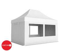 3x4,5 m Pavilion Pliabil Professional Aluminiu 50 mm, cu 4 ferestre panoramice, PVC 620 gr /m2, alb, ignifug