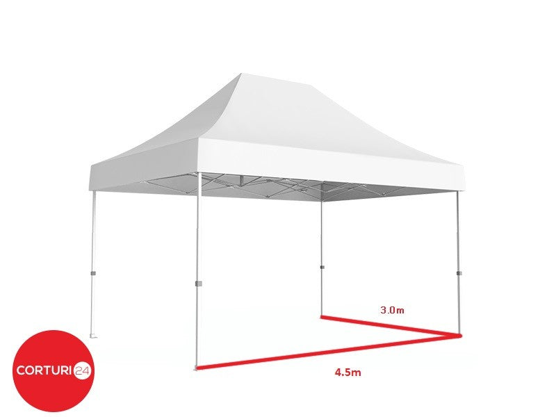 3x4,5 m Pavilion Pliabil Professional Aluminiu 50 mm, cu 6 ferestre, PVC 620 gr /m2, alb, ignifug