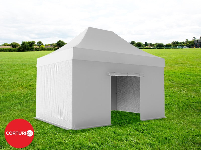 3x4,5 m Pavilion Pliabil Professional Aluminiu 50 mm, fara ferestre, PVC 620 gr /m2, alb, ignifug