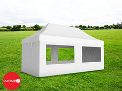 3x6 m Pavilion Pliabil Professional Aluminiu 50 mm, cu 4 ferestre panoramice, PVC 620 gr /m2, alb, ignifug