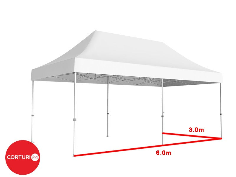 3x6 m Pavilion Pliabil Professional Aluminiu 50 mm, cu 8 ferestre, PVC 620 gr /m2, alb, ignifug