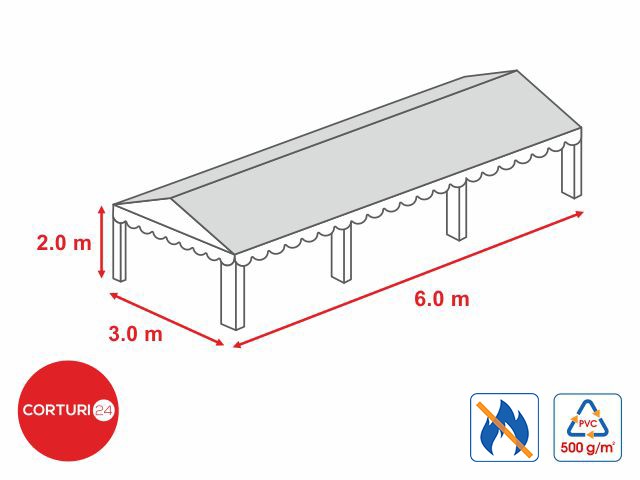 3x6 m-Prelata acoperis 500 gr/m2  - 2m inaltime laterala, PVC  alb