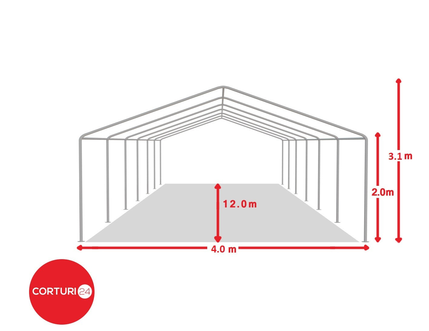 4x12 m Cort Evenimente ECONOMY, PVC alb