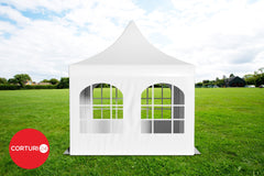4x4 m Pavilion Pliabil Professional Aluminiu 50 mm, cu ferestre, PVC 620 gr /m2, alb, ignifug