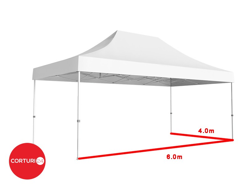 4x6 m Pavilion Pliabil Professional Aluminiu 50 mm, cu 4 ferestre panoramice, PVC 620 gr /m2, alb, ignifug