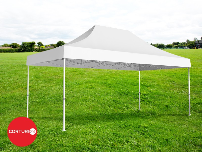 4x6 m Pavilion Pliabil Professional Aluminiu 50 mm, cu 4 ferestre panoramice, PVC 620 gr /m2, alb, ignifug