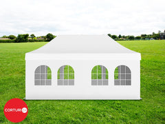 4x6 m Pavilion Pliabil Professional Aluminiu 50 mm, cu 8 ferestre, PVC 620 gr /m2, alb, ignifug