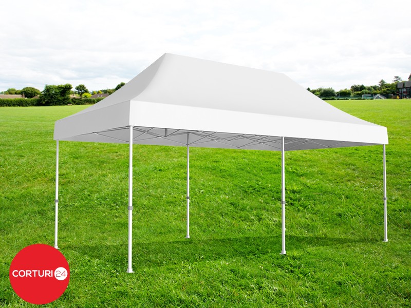 4x6 m Pavilion Pliabil Professional Aluminiu 50 mm, cu 8 ferestre, PVC 620 gr /m2, alb, ignifug