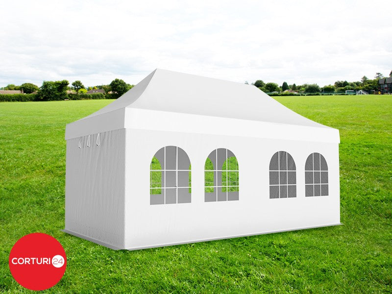 4x8 m Pavilion pliabil Professional Aluminiu 50 mm, cu ferestre, PVC 620 gr /m2, alb, ignifug
