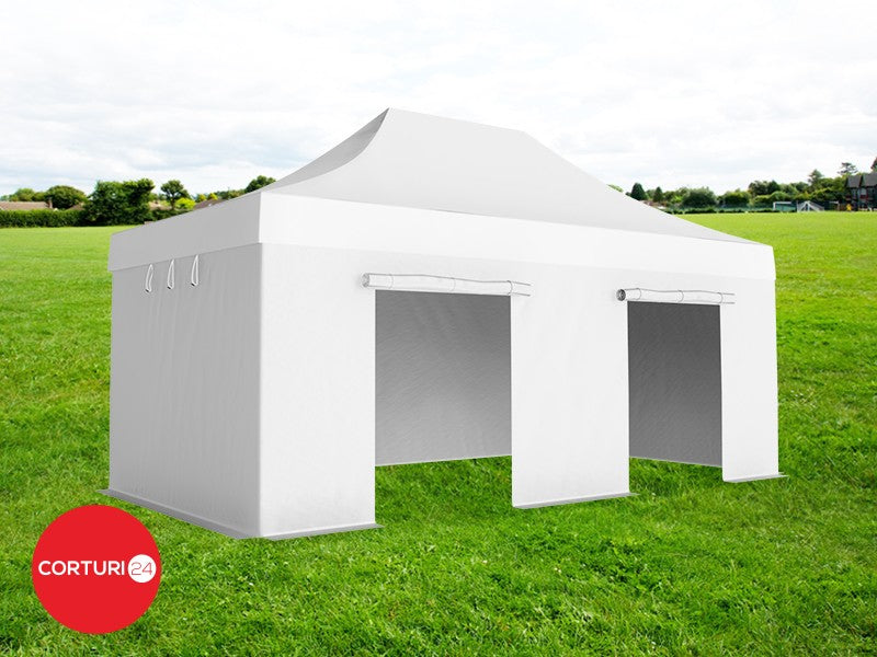 4x8 m Pavilion pliabil Professional Aluminiu 50 mm, fara ferestre, PVC 620 gr /m2, alb, ignifug