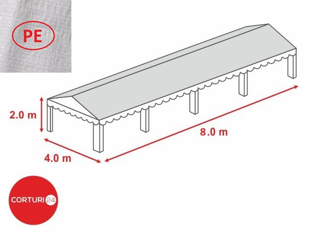 4x8 m-Prelata acoperis PE 260 gr/m2  - 2m inaltime laterala, alb