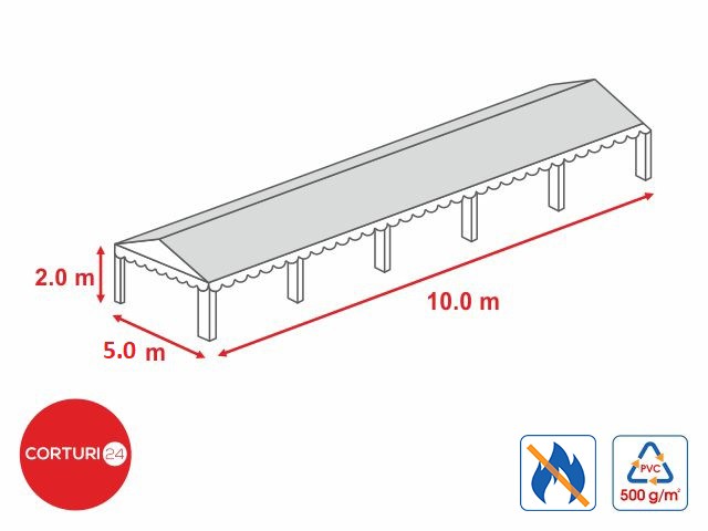 5x10m- Prelata acoperis 500 gr/m2  - 2m inaltime laterala, PVC alb