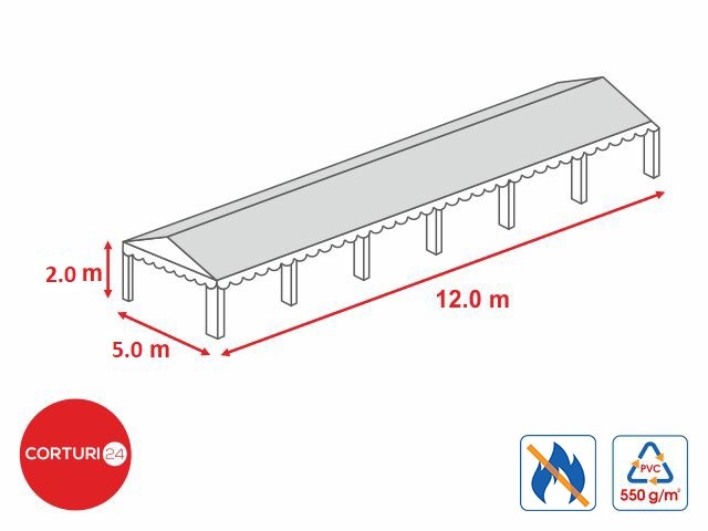 5x12m- Prelata acoperis 500 gr/m2  - 2m inaltime laterala, PVC ignifug alb