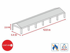 5x12m- Prelata acoperis 500 gr/m2  - 2m inaltime laterala, PVC ignifug alb