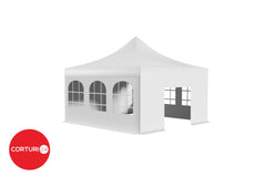 5x5 m Pavilion Pliabil Professional Aluminiu 50 mm, cu ferestre, PVC 620 gr /m2, alb, ignifug