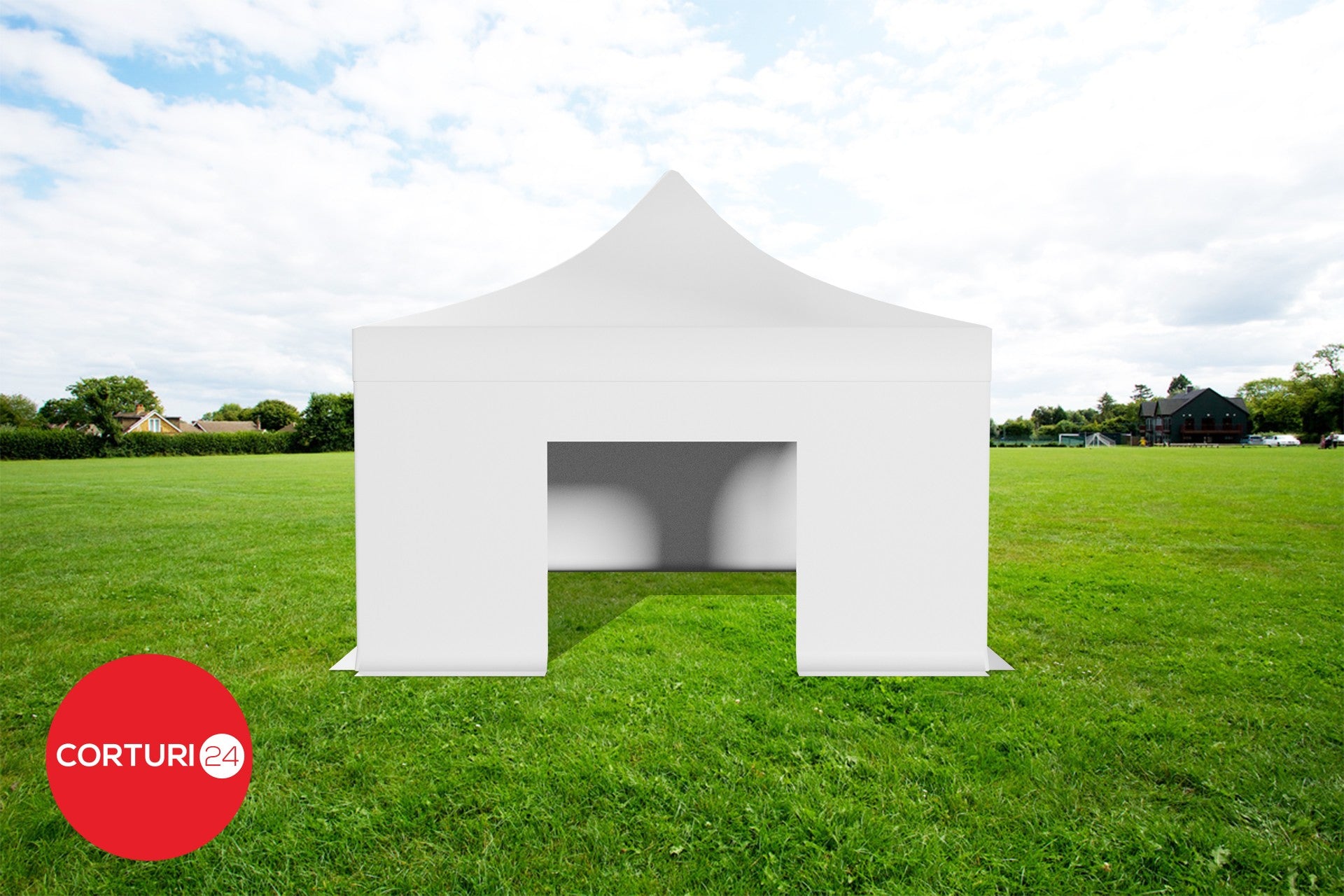 5x5 m Pavilion pliabil Professional Aluminiu 50 mm, fara ferestre, PVC 620 gr /m2, alb, ignifug