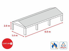 5x6m- Prelata acoperis 500 gr/m2  - 2m inaltime laterala, PVC ignifug alb