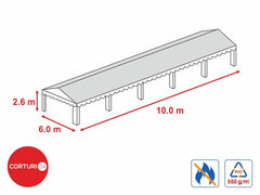 6x10 m-- Prelata acoperis 550 gr/m2 -2,6m inaltime laterala, PVC ignifug alb