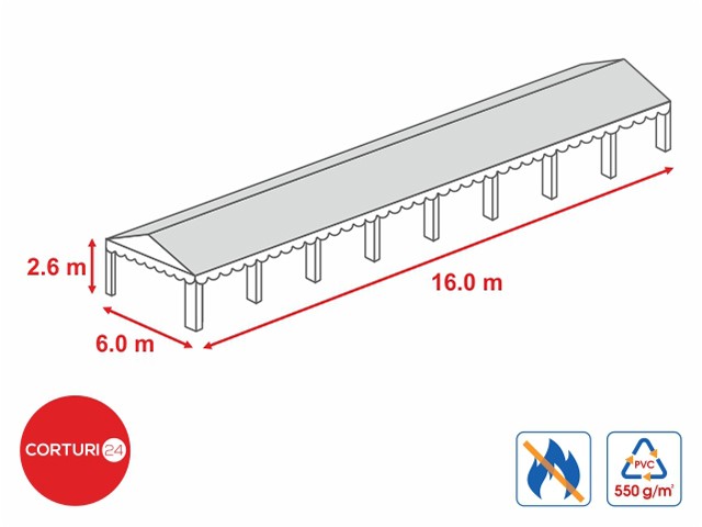 6x16 m-- Prelata acoperis 550 gr/m2 -2,6m inaltime laterala, PVC ignifug alb
