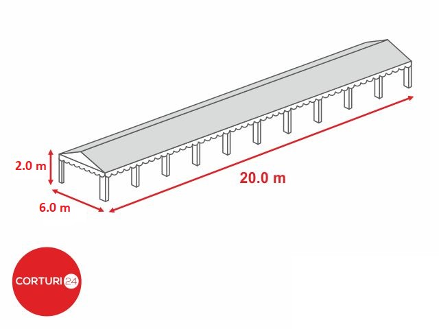 6x20 m-- Prelata acoperis 500 gr/m2 -2m inaltime laterala, alb
