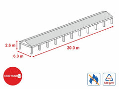 6x20 m-- Prelata acoperis 550 gr/m2 -2,6m inaltime laterala, PVC ignifug alb