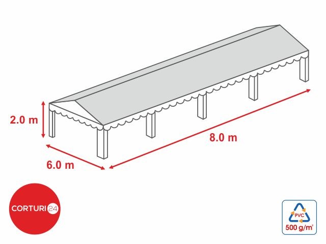 6x8 m-Prelata acoperis 500 gr/m2  - 2m inaltime laterala