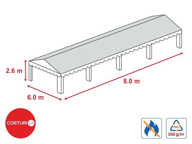 6x8 m-- Prelata acoperis 550 gr/m2 -2,6m inaltime laterala, PVC ignifug alb